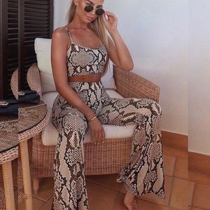 Snake skin flared pants & crop top - two piece set